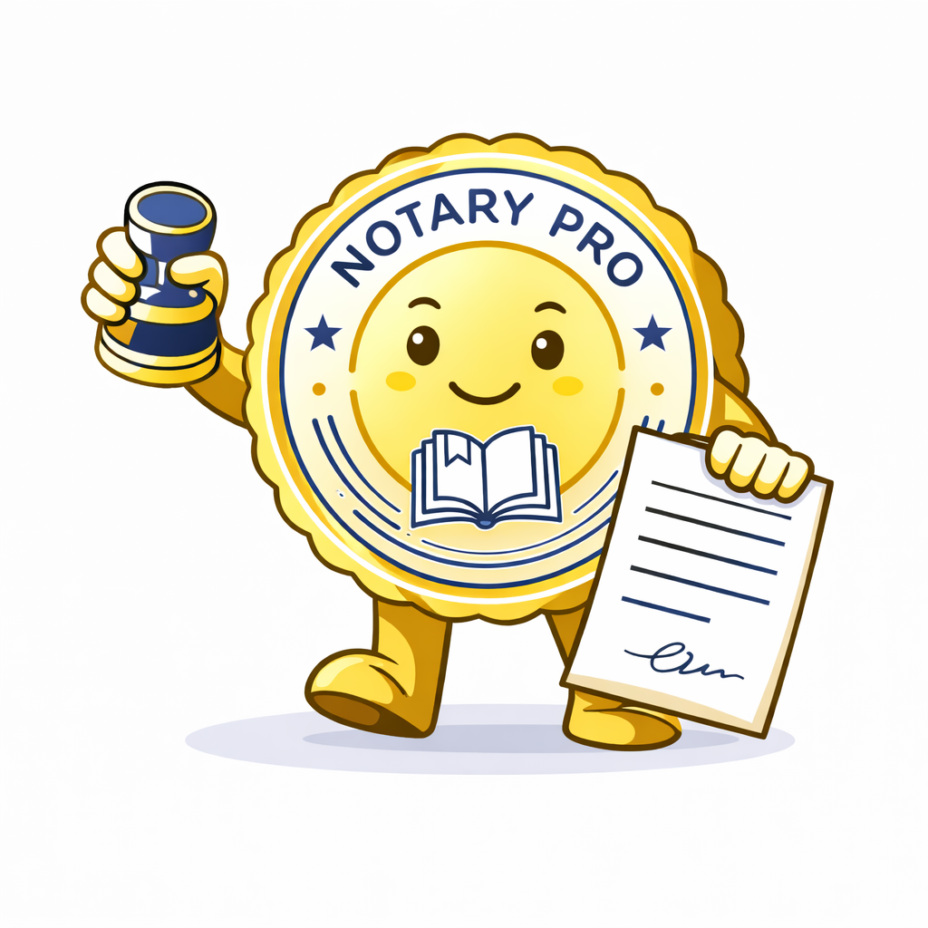 smiling notary seal character